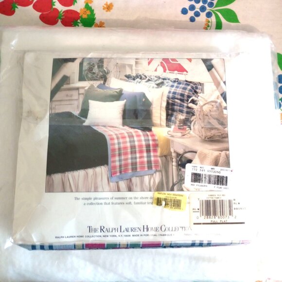 Ralph Lauren 100% Cotton Full Flat Sheet Sundek Plaid Red NIP - Picture 4 of 7